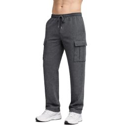 24 Packs Men's Fleece Lined Cargo Sweatpants With Open Bottom Charcoal Size XLarge - Mens Sweatpants