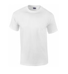 24 Bulk Men's Gildan Iregular White Pocket T-Shirt, Size Large