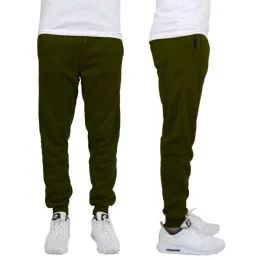 24 Wholesale Men's Heavy Weight Joggers In Olive Size S