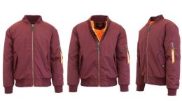 12 Wholesale Men's Heavyweight MA-1 Flight Bomber Jackets Maroon Size Small