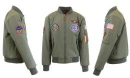 12 Pieces Men's Heavyweight MA-1 Flight Bomber Jackets Olive With Patches Size X Large - Men's Winter Jackets