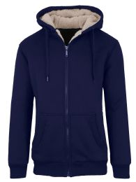 8 Packs Men's Heavyweight Sherpa FleecE-Lined Full Zip Hoodie Navy L - Mens Sweat Shirt