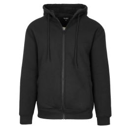 24 Packs Men's Heavyweight Zip Up Hoodie With Faux Shearling Lining Black Size 3XL - Mens Sweat Shirt