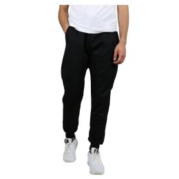 24 Packs Men's Premium Fleece Jogger Sweatpants Black Size M - Mens Sweatpants