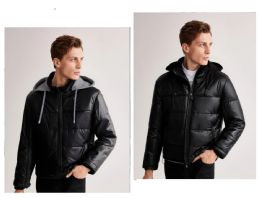 12 Pieces Men's Pu Jacket With Fleece Hoodie In Asst Colors Pack aa - Mens Jackets
