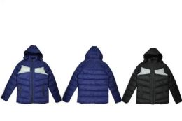 12 Pieces Men's Puffer Jacket With Sherpa Lining In Navy - Men's Winter Jackets