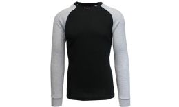 24 Pieces Men's Raglan Thermal Shirt Black/heather Grey, Size 2xlarge - Mens Thermals