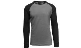 24 Wholesale Men's Raglan Thermal Shirt Charcoal/black, Size Xlarge