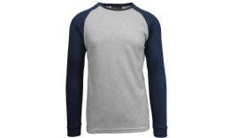 24 Wholesale Men's Raglan Thermal Shirt Heather Grey/navy, Size Xlarge