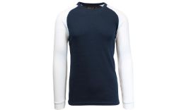 24 Wholesale Men's Raglan Thermal Shirt Heather White/navy, Size Large