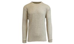 36 Wholesale Men's Waffle Knit Thermal Shirt In Heather Oatmeal, Size L