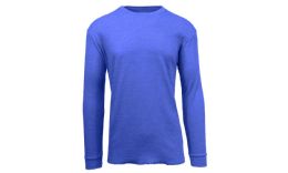 36 Pieces Men's Waffle Knit Thermal Shirt In Blue,size xl - Mens Thermals