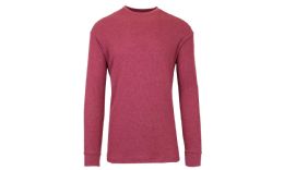 36 Pieces Men's Waffle Knit Thermal Shirt In Heather Burgundy,size xl - Mens Thermals
