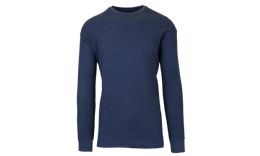 36 Pieces Men's Waffle Knit Thermal Shirt In Heather Navy,size L - Mens Thermals