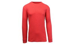 36 Pieces Men's Waffle Knit Thermal Shirt In Red,size M - Mens Thermals