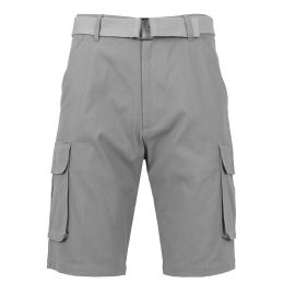12 of Mens 13in Inseam Twill Belted Cargo Shorts Grey