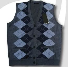 48 of Men's Argyle Cardigan Vest With Pockets Wardrobe Pack Sizes S-Xl Assorted Patterns