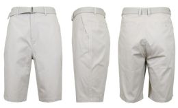 24 Wholesale Mens Belted Cotton Chino Shorts Size 42 Solid Sand
