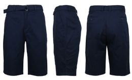24 Wholesale Mens Belted Cotton Chino Shorts Size 36 Solid Navy