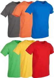 6 Bulk Mens Cotton Crew Neck Short Sleeve T-Shirts Mix Colors, Medium