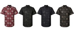 24 Pieces Mens Digital Foil Printed Short Sleeve Shirt B - Mens Polo Shirts