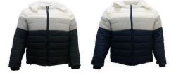 12 Wholesale Mens Fashion Puffer Jacket With Fur Lining In Navy