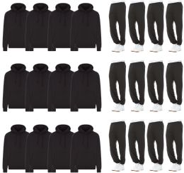 24 Pieces Mens Fleece Cotton Blend 12 Jogger Pants And 12 Hoodies In Black Size 2xl - Mens Sweat Shirt