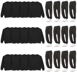 24 Pieces Mens Fleece Cotton Blend 12 Jogger Pants And 12 Crewneck Sweatshirts In Black Size Large - Mens Sweat Shirt