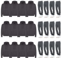 Mens Fleece Cotton Blend 12 Jogger Pants And 12 Hoodies In Gray Size 3xlarge