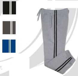 60 Pieces Mens Fleece Sweatpants With Side Stripes Elastic Bottom Sizes S-xl - Mens Sweatpants