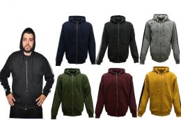 12 Wholesale Mens Full Zip Hoodie With Side Stripe In Olive (pack B: M-2xl)