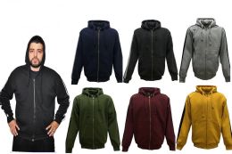 12 Pieces Mens Full Zip Hoodie With Side Stripe Navy (pack C: XL-4xl) - Mens Sweat Shirt
