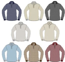 72 Pieces Men's Long Sleeve Jacquard Polo Assorted Sizes S-xl - Mens T-Shirts