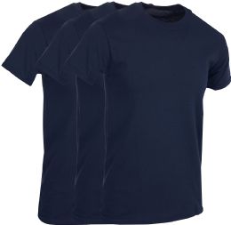 3 Wholesale Mens Navy Blue Cotton Crew Neck T Shirt Size Large