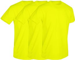 3 Wholesale Men's Cotton Short Sleeve T-Shirt Size Large, Neon Yellow