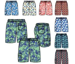 72 Pieces Mens Print Woven Cargo Swim Shorts S-XL - Mens Bathing Suits