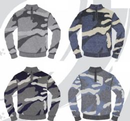48 Pieces Men's Quarter Zip Long Sleeve Camouflage Pattern Sweaters Assorted Colors Sizes S-xl - Men's Work Shirts