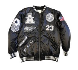 6 of Mens Red Baron Quilted Satin Fullsnap Varsity Jacket Black C