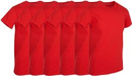 6 Bulk Mens Red Cotton Crew Neck T Shirt Size Medium