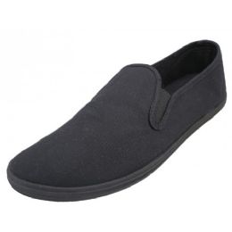 24 Bulk Mens Slip On Twin Gore Upper Casual Canvas Shoes In Black