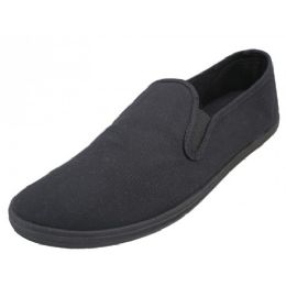 24 of Mens Slip On Twin Gore Upper Casual Canvas Shoes In Black Size 7