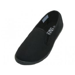 24 Wholesale Mens Slip On Twin Gore Upper Casual Canvas Shoes In Black Size 13