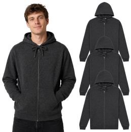 3 Pieces Mens Sponge Fleece Full Zip Hoodie Charcoal Size Medium - Mens Sweat Shirt