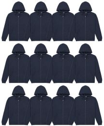 Mens Sponge Fleece Full Zip Hoodie Navy Size Large