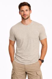 36 Pieces Mens Urban Long Body Short Sleeve Tee Cotton Heather Stone Size Large - Solid T-Shirts