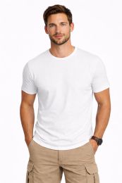 36 Pieces Mens Urban Long Body Short Sleeve Tee Cotton White Size X-Large - Solid T-Shirts
