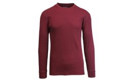 24 Pieces Mens Waffle Crew Neck Solid Burgundy Size L - Mens Thermals