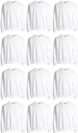 12 Wholesale Mens White Cotton Blend Fleece Sweat Shirts Size M Pack Of 12