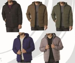 12 Wholesale Men's Woven Full Zip Padded Jacket Assorted Sizes M-2xl Dark Camel