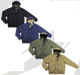 12 Wholesale Men's Woven Padded Multi Pocket Bomber Jacket Assorted Sizes S-Xl Black